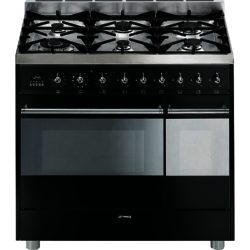 Smeg SY92PBL8 Symphony 90cm Dual Cavity Dual Fuel Pyro Range Cooker in Black